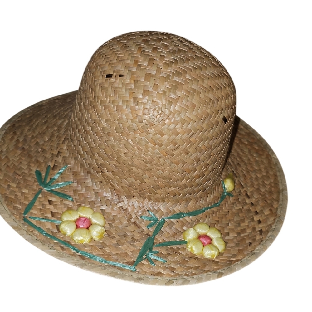 Straw Hat with Floral Embroidery